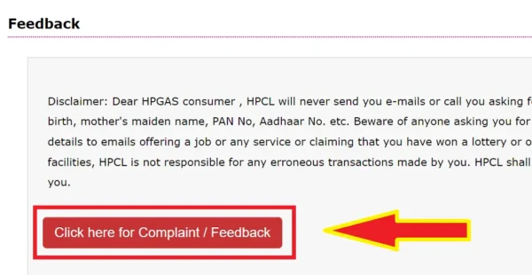 click here for complaint hp gas booking cancel