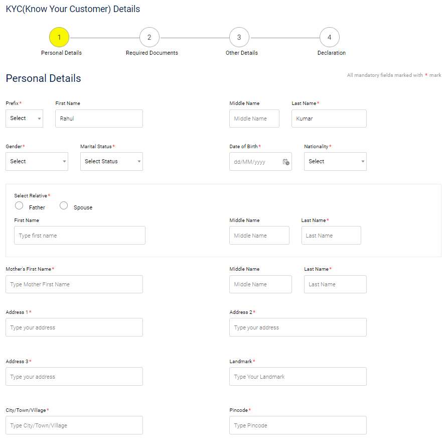 fill the details of kyc indane gas