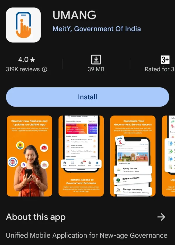 Umang app install on playstore